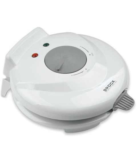 Aparat pentru gofre BROCK, 750W, alb – diametru plăci 19,2 cm, antiaderent, carcasă Cool-Touch, indicatori LED, include con pentru rulare gofre